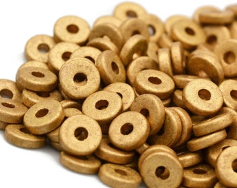 8mm Washer Round, Gold, Mykonos Greek Ceramic Beads, Pkg 50 or 150