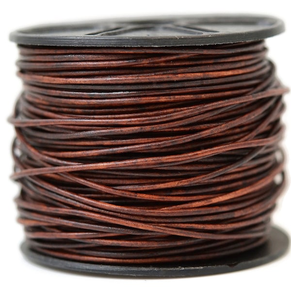 1.5mm Natural Antique Brown Leather Cord Round, Matte Finish, Vegetable Tanned Cowhide Leather