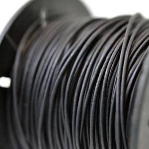 1.5mm Round Leather Cord - Natural Black - Genuine Leather