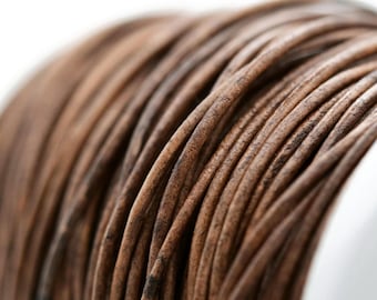 1.5mm Round Leather Cord - Natural Brown - Distressed Genuine Leather