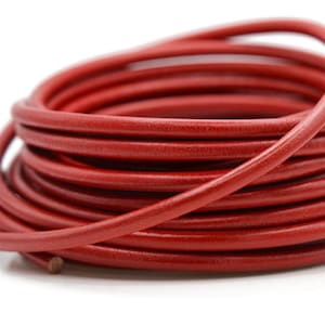 4mm Round Leather Cord - Red - European Cowhide Leather - By The Yard