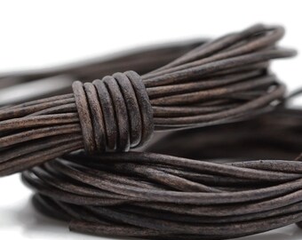 2mm Round Leather Cord - Natural Barnwood Grey - Genuine Leather