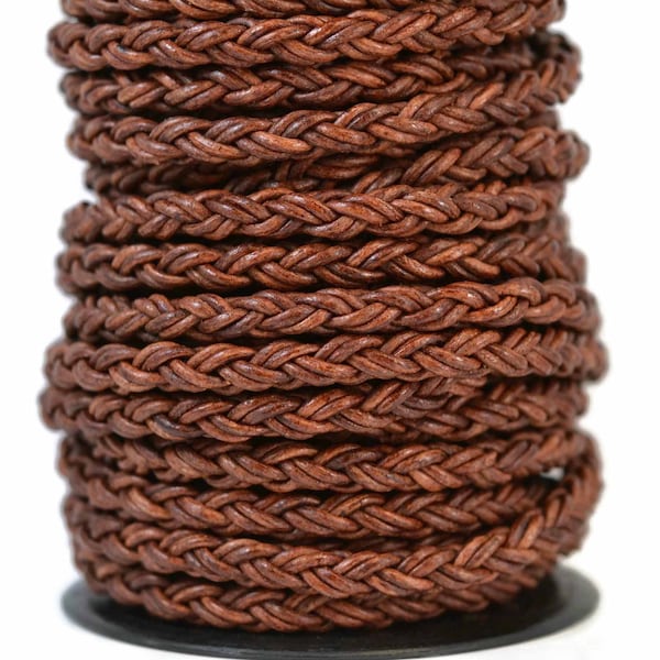 8mm Bolo Leather Cord, Natural Antique Brown, 8 Ply Matte Finish, Vegetable Tanned Cowhide Leather, By The Foot