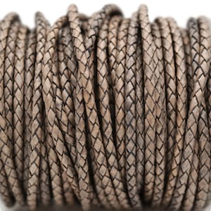 3mm Braided Leather Bolo Cord - Natural Grey - By The Yard