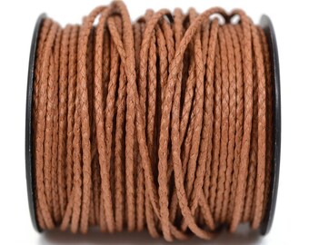 2mm Cotton Bolo Cord, Saddle Brown, Vegan Leather Alternative Braided Cord