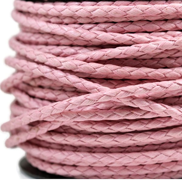 4mm Cotton Bolo Cord, Pink, Vegan Leather Alternative, Braided Cord
