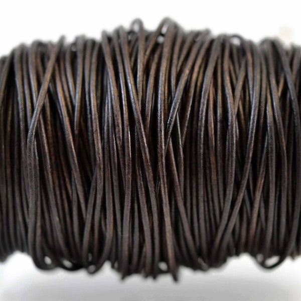 1mm Natural Espresso Dark Brown Leather Cord, Matte Finish, Vegetable Tanned Cowhide Leather