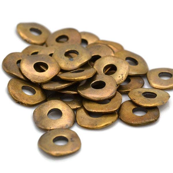 Cornflake Bead, 15mm with 5mm Hole, Antique Brass, Mykonos Greek Beads, Pkg 6