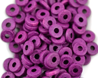 8mm Washer Round, Hot Purple, Mykonos Greek Ceramic Beads, Pkg 50 or 150