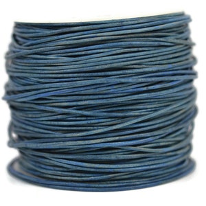 1mm Natural Blue Leather Round Cord, Matte Finish, Vegetable Tanned Cowhide Leather
