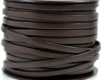 5mm Bruciato Flat Leather Cord, Chocolate Brown with Black Edge, 5mm x 2mm, Sold By The Yard