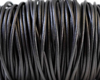 3mm Round Leather Cord - Natural Black - Matte Finish - Genuine Leather