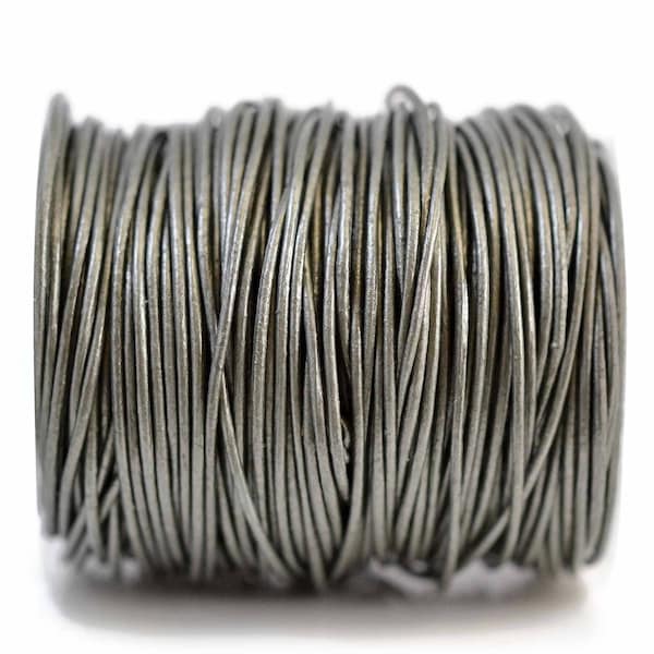 1mm Metallic Grey Leather Cord Round, Subtle Sheen, Vegetable Tanned Cowhide Leather