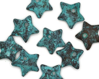 Rustic Star Charm, 12mm Green Patina, Mykonos Greek Beads, Pkg of 8