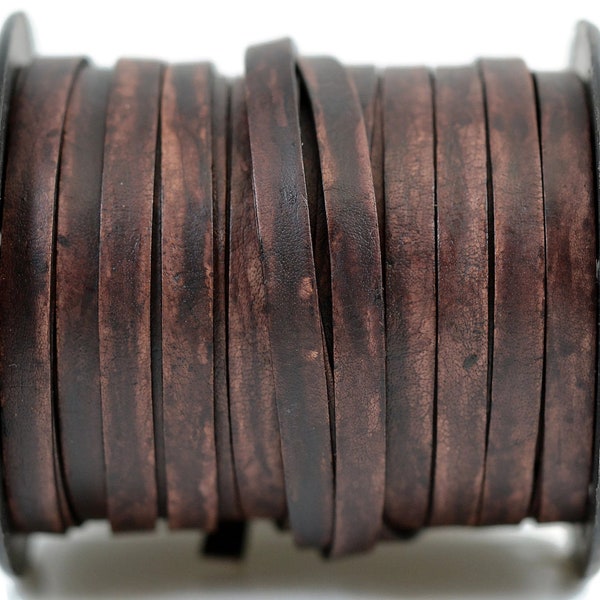 6mm Calf Craft Flat Leather Cord - 6mm x 1mm - Natural Antique Brown