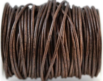2mm Natural Dark Brown Leather Round Cord, Matte Finish, Vegetable Tanned Cowhide Leather