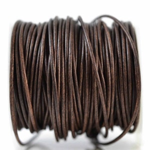 1.5mm Natural Dark Brown Leather Cord Round, Matte Finish, Vegetable Tanned Genuine Leather