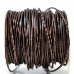 1.5mm Natural Dark Brown Leather Cord Round, Matte Finish, Vegetable Tanned Cowhide Leather