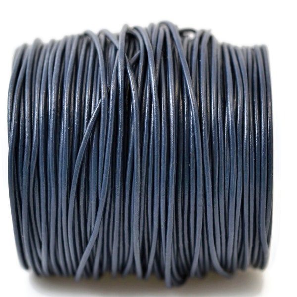 1mm Navy Blue Leather Round Cord, Subtle Sheen, Vegetable Tanned Cowhide Leather