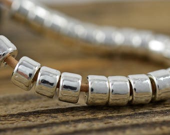 6mm Mini Tube, Fine Silver over Ceramic, Mykonos Greek Ceramic Beads, Pkg 18