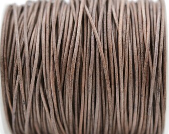 1mm Round Leather Cord - Natural Beach Brown - Distressed Genuine Leather