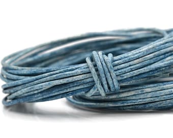 1.5mm Round Leather Cord - Natural Denim Blue - Distressed Genuine Leather