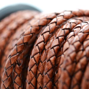 5mm Braided Bolo Leather Cord - Natural Red Brown - By The Yard