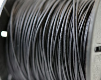 1mm Round Leather Cord - Natural Black - Matte Finish - Genuine Leather