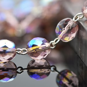 8mm Rosary Style Chain, Czech 8mm Light Amethyst AB on Silver Links, Pkg 1 Foot