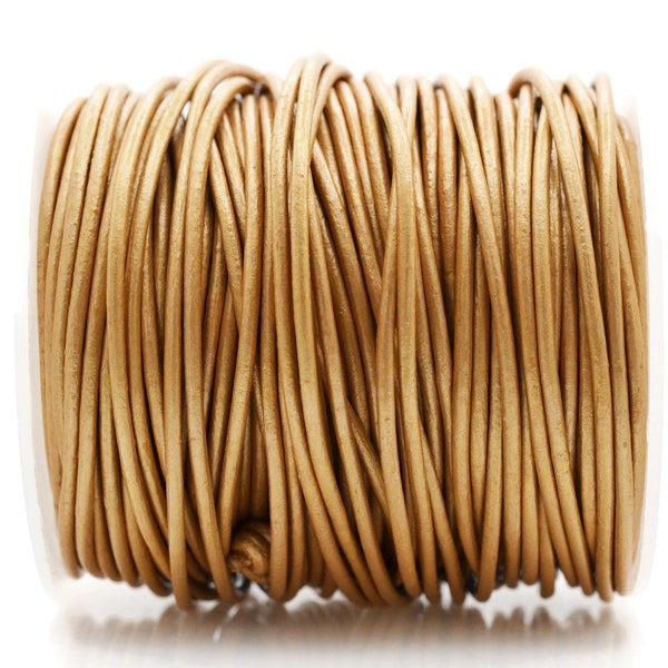 1.5mm Metallic Light Gold Leather Cord Round, Subtle Sheen, Vegetable Tanned Cowhide Leather