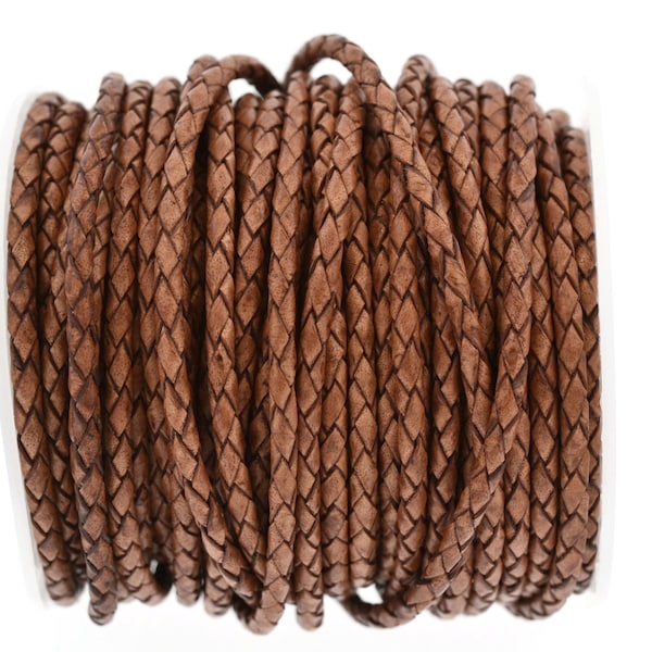 3mm Bolo Leather Cord, Natural Warm Brown, Matte Finish, Vegetable Tanned Top Grain Cowhide Leather, Sold By The Yard