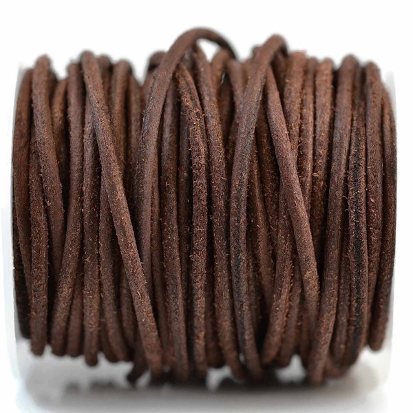 3mm Vintage Dark Brown Leather Cord, Matte Finish, Vegetable Tanned Cowhide Leather