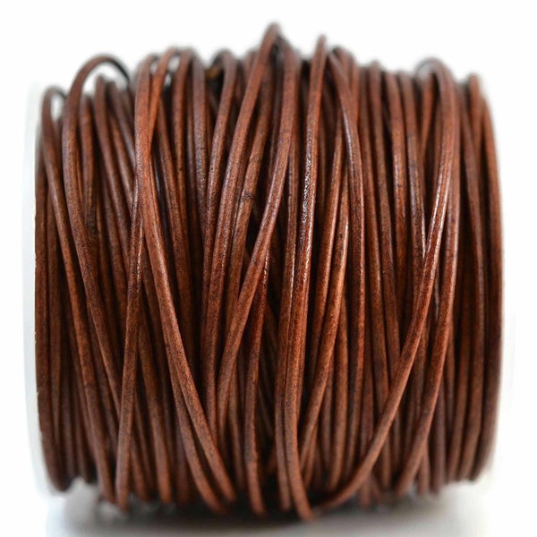 2mm Natural Red Brown Leather Round Cord, Matte Finish, Matte Finish, Vegetable Tanned Cowhide Leather