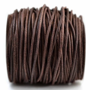 1.5mm Vintage Dark Brown Leather Cord Round, Rustic Matte Finish, Vegetable Tanned Genuine Leather