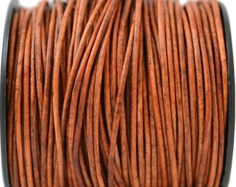 2mm Round Leather Cord - Natural Light Brown - Distressed Genuine Leather