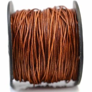 1mm Natural Light Brown Leather Round Cord, Matte Finish, Vegetable Tanned Cowhide Leather