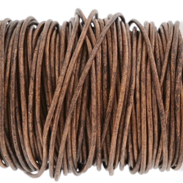 2mm Natural Brown Leather Round Cord, Matte Finish, Vegetable Tanned Cowhide Leather