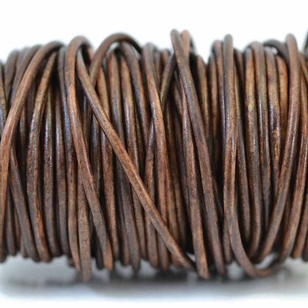 3mm Natural Dark Brown Leather Cord Round, Matte Finish, Vegetable Tanned Cowhide Leather