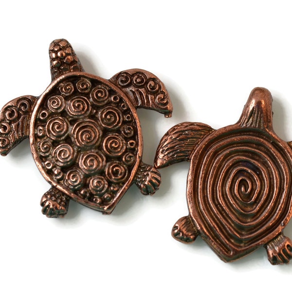 Spiral Turtle Pendant, 30mm Bronze with 1.5mm Hole, Mykonos Beads, Double Sided Pendant, Pkg 1