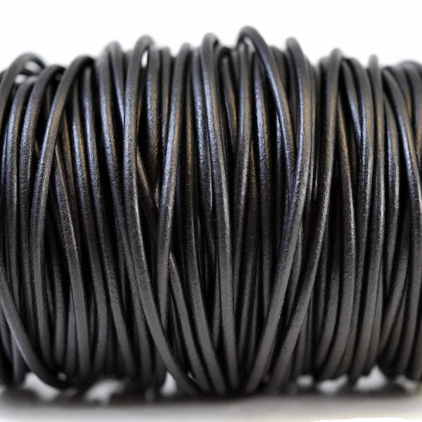 3mm Natural Black Leather Round Cord, Matte Finish, Vegetable Tanned Cowhide Leather