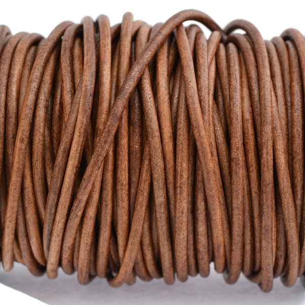 4mm Natural Warm Brown Leather Cord Round, Matte Finish, Vegetable Tanned Cowhide Leather