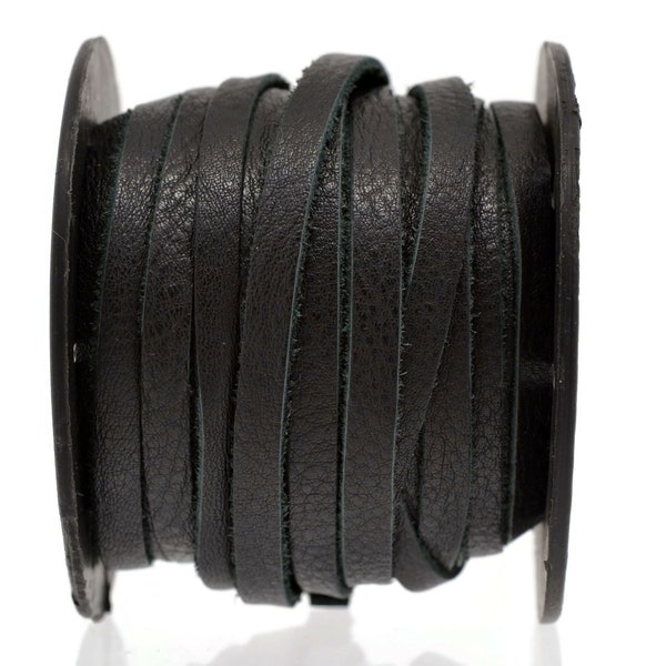 5mm Deertan Lace Flat Leather Cord, Black, 5mm x 1mm, Water Resistant Calf Hide