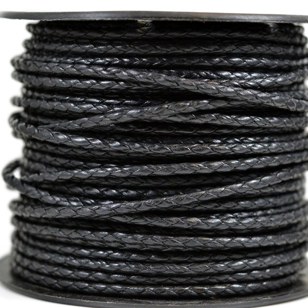 4mm Cotton Bolo Cord, Black, Vegan Leather Alternative, Braided Black Cord