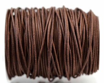 1mm Vintage Dark Brown Leather Cord Round, Rustic Matte Finish, Vegetable Tanned Cowhide Leather