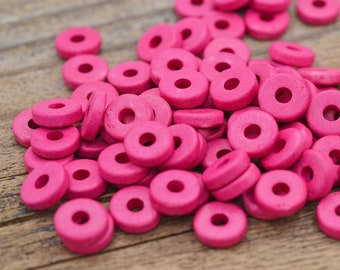8mm Washer Round, Pink, Mykonos Greek Ceramic Beads, Pkg 50 or 150