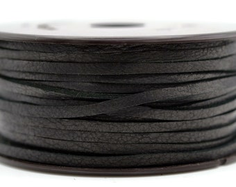 3mm European Deerskin Lace Flat Leather Cord, Natural Black, Sold By The Yard