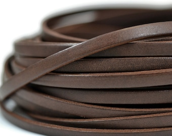 5mm Flat Bruciato Leather Cord, Brown, European Leather, 5mm x 2mm Sold By The Yard