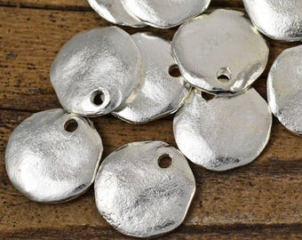18mm Cornflake Dangle - Fine Silver - Mykonos Beads - Rustic Round Pendant or Charm