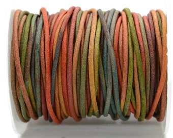 2mm Round European Leather Cord, Rainbow Tie-Dye, Vegetable Tanned Cowhide Leather, By The Yard