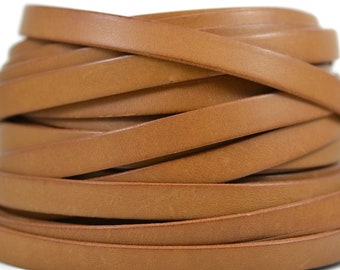 10mm Flat Bruciato Leather Cord - Tan - Vegetable Tanned European Leather - 10mm Wide x 2mm Thick - By The Foot